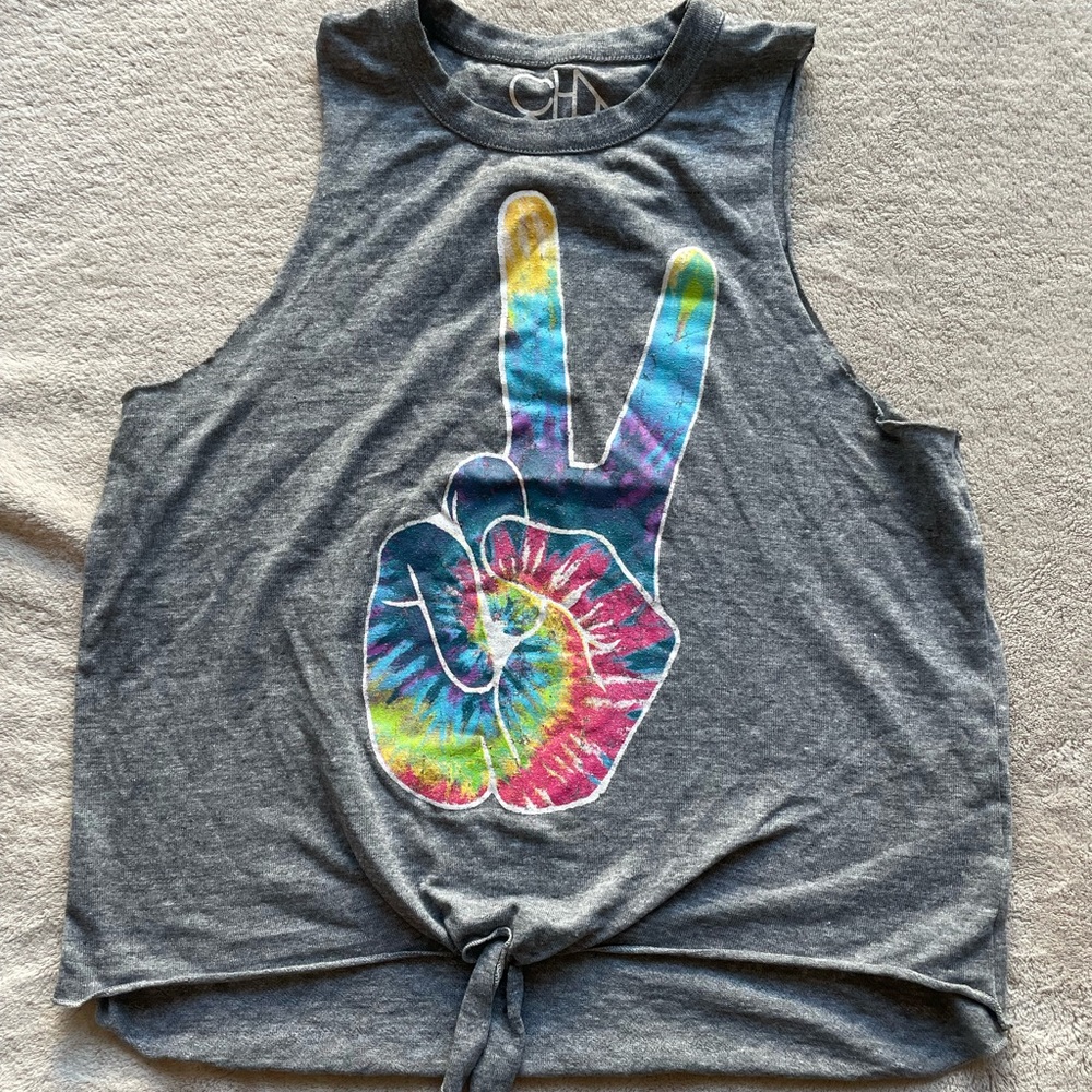 Tie die peace sign tank